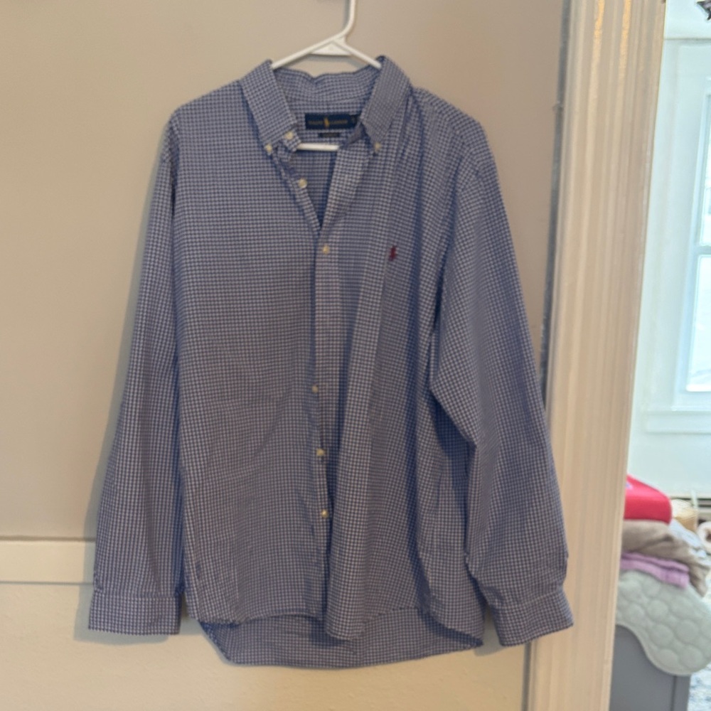 Ralph Lauren Navy Checkered Button Down Shirt